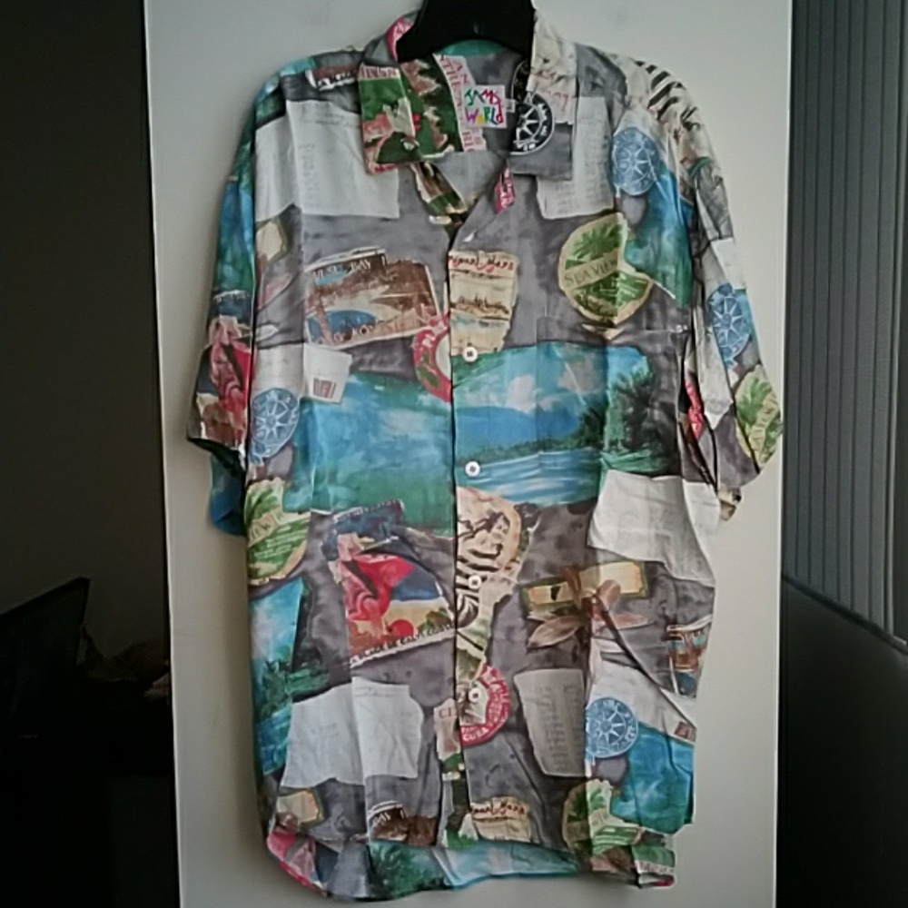 Jams World Gray and Blue Hawaiian shirt, L…